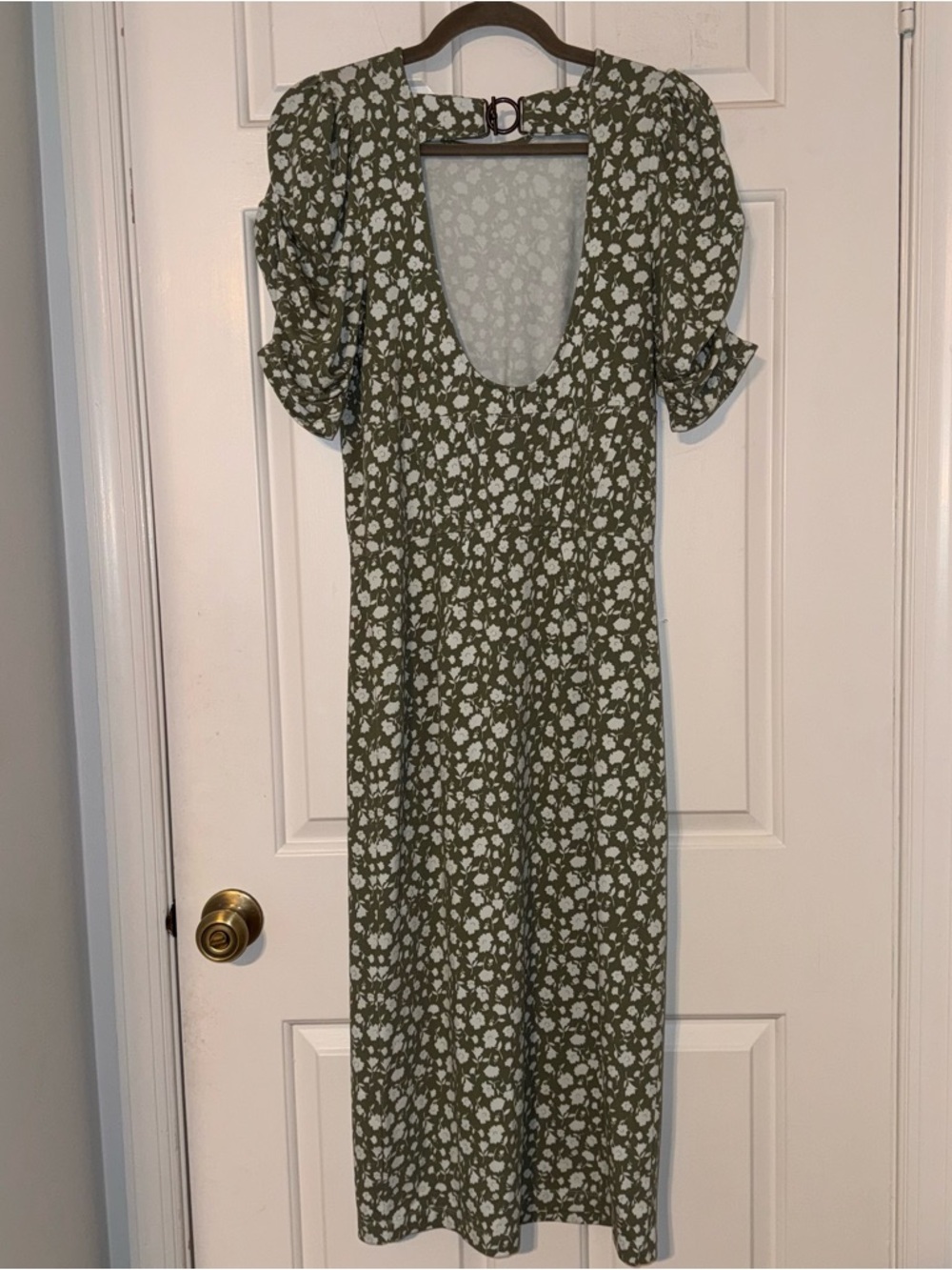 Free People Rosie Midi Dress Green white Floral Knit Open Back buckle S - Picture 11 of 16